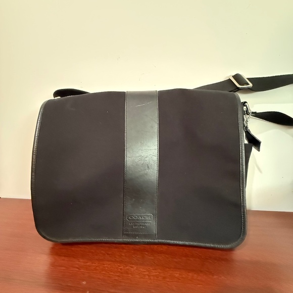 Coach Messenger Bag-Black Fabric with Leather Trim - Picture 1 of 8